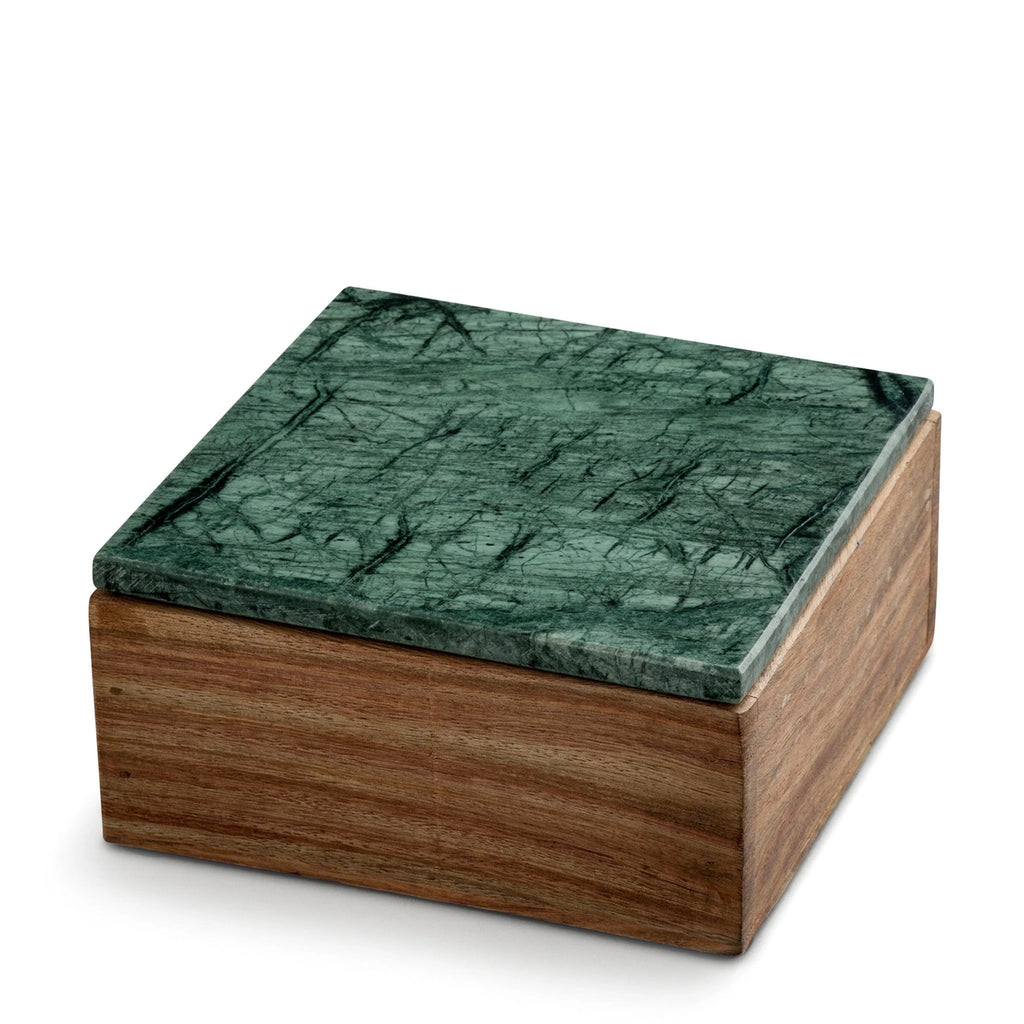 Marmer/houten doos 12,5 x 12,5 x 6 cm | groen/marmer
