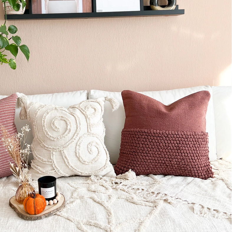 Handgemaakte Kussenhoes organische katoen 50 x 50 | Théa/brown